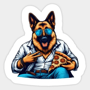 German Shepherd Dog Eating Pizza Sticker